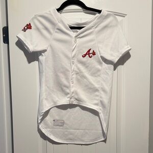 White Pet Baseball Jersey with Red 'A' Emblem